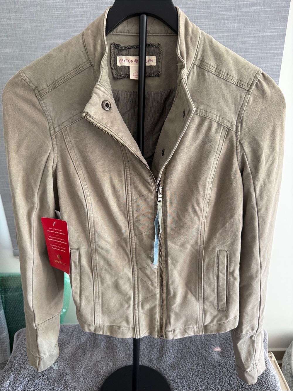 Peyton & Parker Taupe Zip-Front Leather Jacket